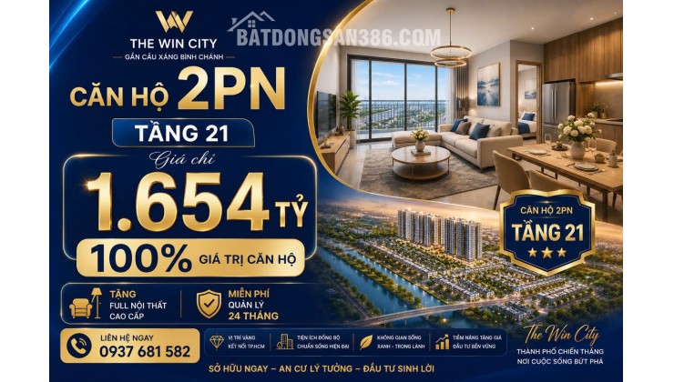 căn hộ 2PN gần Cầu Xáng - Bình Chánh chỉ 1.654 tỷ (100% đã Vat), bàn giao full nội thất cao cấp gỗ An Cường