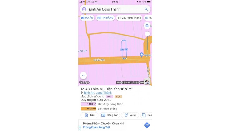 Bán đất MT đường Cầu Mên xã Bình An Long Thành 1678m2 giá 15,1tỷ