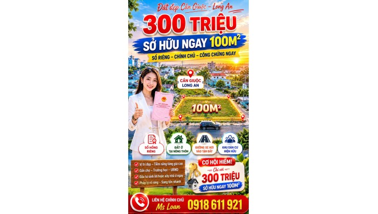 Bán Gấp Đất Sổ Riêng Long An 100m² Giá Chỉ 300 Triệu