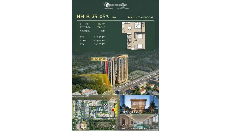 CĂN 2PN TẦNG ĐẸP – HƯỚNG ĐÔNG BẮC TẠI HANOI SEASONS GARDEN