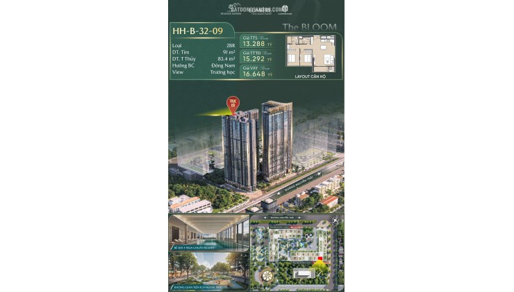 CĂN HỘ 2PN VIEW TRƯỜNG HỌC ĐÔNG NAM  91M²  LUMIÈRE HANOI SEASONS GARDEN