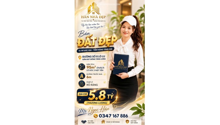 Đất đẹp góc 2 mặt tiền DDS8 Lò Lu.95m2, ngang bề thế 7x13.7. chỉ 5.8đ.Ms Hân 0347167886