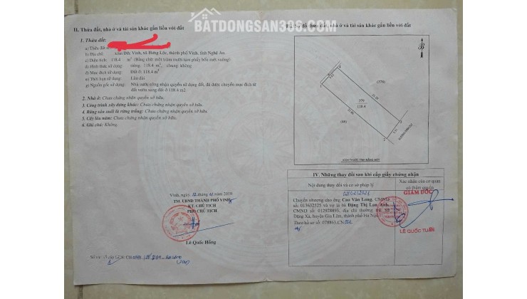 HOT HOT – CHÍNH CHỦ CẦN BÁN LÔ ĐẤT – GIÁ TỐT – Tại Xóm Đức Vinh, X. Hưng Lộc, TP. Vinh, Nghệ An