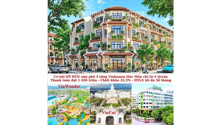 Vinhomes13 - [CHỈ 4 TỶ] – AN CƯ THỊNH VƯỢNG NHÀ PHỐ VINHOMES HÓC MÔN 5M X 15M (75M²) – MẶT TIỀN ĐƯỜNG RỘNG 29M – CHIẾT KHẤU ĐẾN 22% TIỀN MẶT!