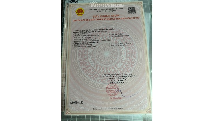 BÁN NHÀ CẦN GIUỘC, TÂY NINH - 82MV - SHR HOÀN CÔNG ĐẦY ĐỦ - CHỈ 3.5 TỶ. LH:0933696918