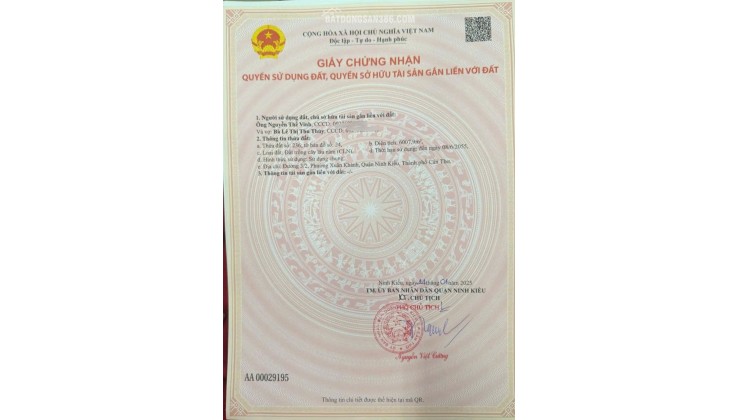 ĐẤT ĐẸP - VỊ TRÍ ĐẮC ĐỊA - Chính Chủ Bán Lô Đất MẶT TIỀN 116A đường 3 tháng 2, Ninh Kiều, Cần Thơ.