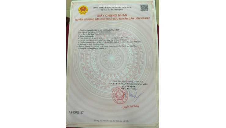 ĐẤT ĐẸP - VỊ TRÍ ĐẮC ĐỊA - Chính Chủ Bán Lô Đất MẶT TIỀN 116A đường 3 tháng 2, Ninh Kiều, Cần Thơ.