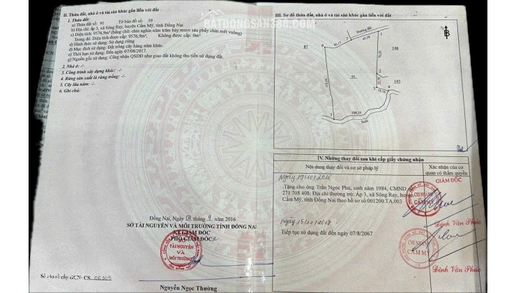VỊ TRÍ ĐẸP - ĐẦU TƯ SINH LỜI - Chính Chủ Cần Bán Lô Đất Xã Sông Ray, Cẩm Mỹ, Đồng Nai