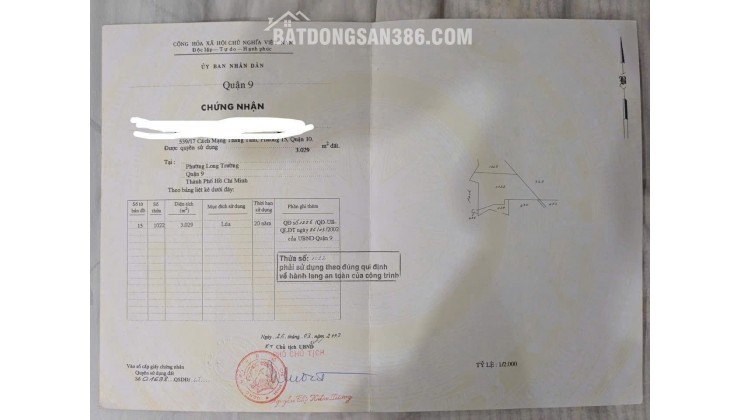 CẦN BÁN 3000M2 ĐẤT NÔNG NGHIỆP TP THỦ ĐỨC, GIÁ 5 TỶ 1 CÔNG. LH:0918372372.