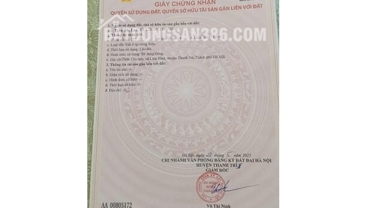 Chính chủ bán nhà đất giá rẻ nhất tại thôn Thọ Am, xã Liên Minh, Thanh Trì, Hà Nội