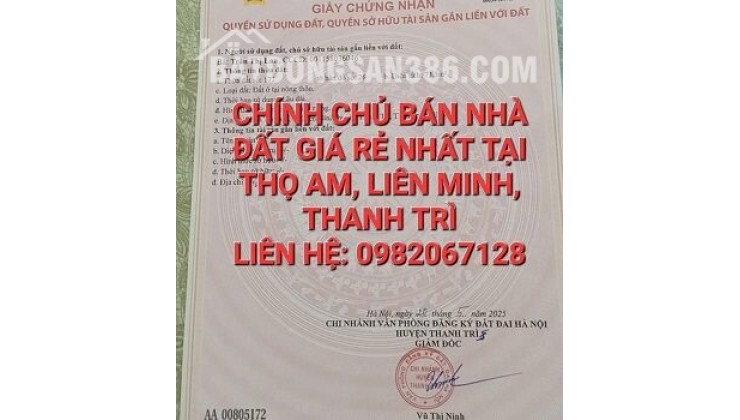 Chính chủ bán nhà đất giá rẻ nhất tại thôn Thọ Am, xã Liên Minh, Thanh Trì, Hà Nội