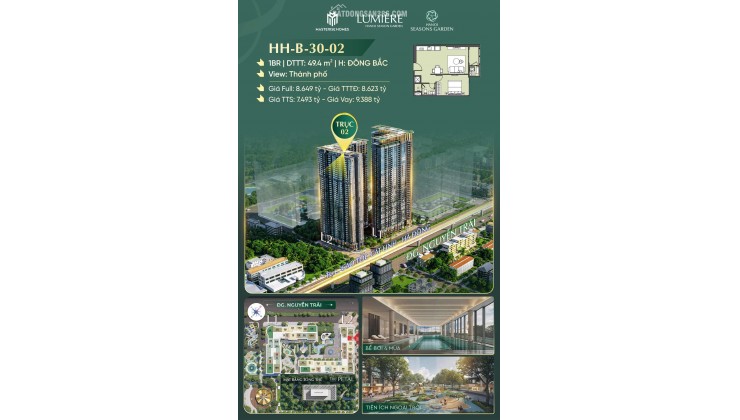  Căn Hộ 1PN HHB-3x-0x  Hanoi Seasons Garden – Chuẩn Sống Lumière Giữa Lòng Hà Nội