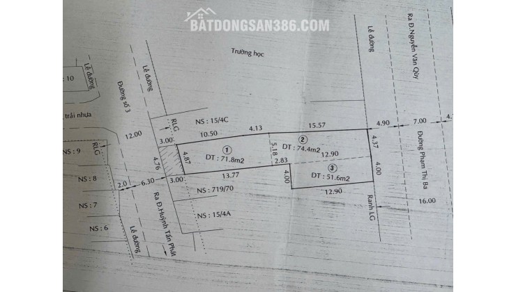 Bán đất tại Phạm Thị Ba, Phường Phú Thuận Q7. Dt 4x13 + 4x18+ 4,37x16m