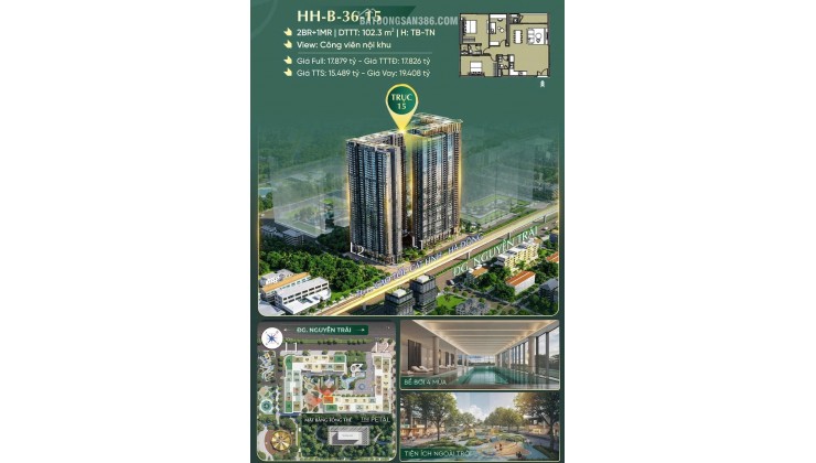 Căn 2PN+1MR 102.3m² View Công Viên Nội Khu Tại Hanoi Seasons Garden  Metro Ngay Chân Dự Án