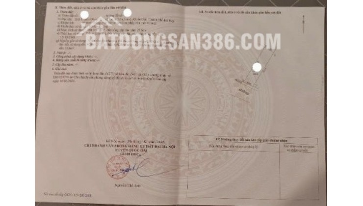 BÁN LÔ ĐẤT 85,6 m2 ĐÔNG YÊN - QUỐC OAI - SỔ ĐỎ MỚI CẤP 2024 - NỞ HẬU