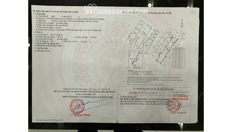 Bán nhà 414/28/9 Đoàn Văn Bơ, P.Khánh Hội, TPHCM. 99m2 SHR chỉ 9.8 tỷ. Lh: 0917873287