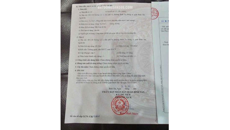 CHÍNH CHỦ BÁN NHÀ HẺM 891/18 HƯƠNG LỘ 2 – PHƯỜNG BÌNH TRỊ ĐÔNG A, QUẬN BÌNH TÂN, TP.HCM