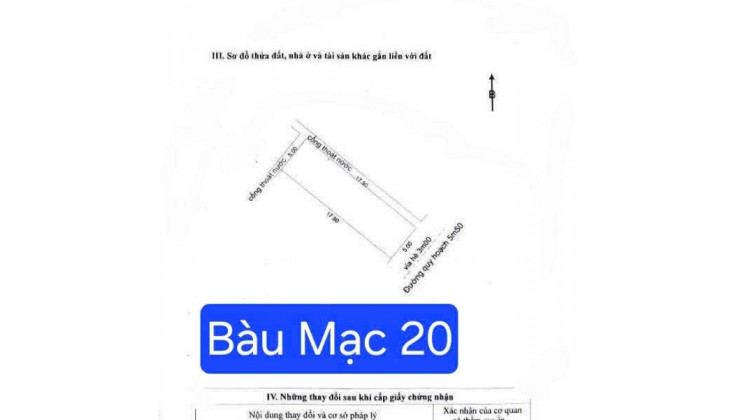 BÁN ĐẤT BÀU MẠC 20 – Kẹp lối thoát hiểm 1m - ĐỐI DIỆN CÔNG VIÊN