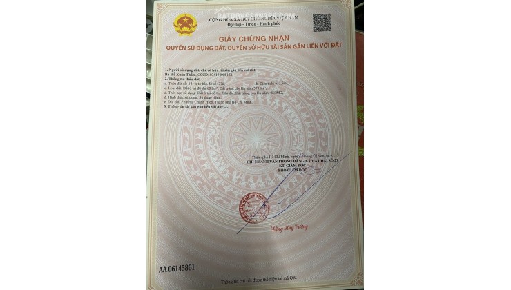 ĐẤT THỔ CƯ CHÁNH HIỆP (HIỆP AN), THỦ DẦU MỘT – DIỆN TÍCH 633,6M² – SỔ HỒNG RIÊNG – MẶT TIỀN NỞ HẬU