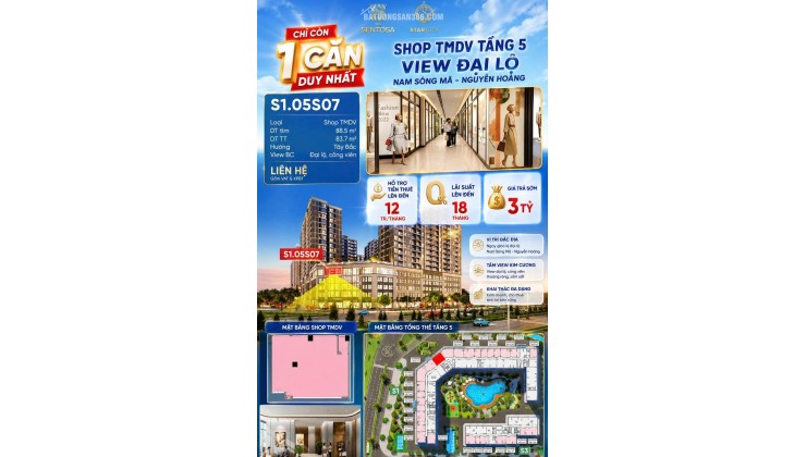 Shop khối đế Sentosa Vinhomes tầng 5 đầu ve vip nhất phân khu