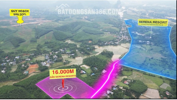 bán đất nghỉ dưỡng 1,6HA. 600k/m2. bám đường bê tông 50m, gần nghỉ dưỡng serena