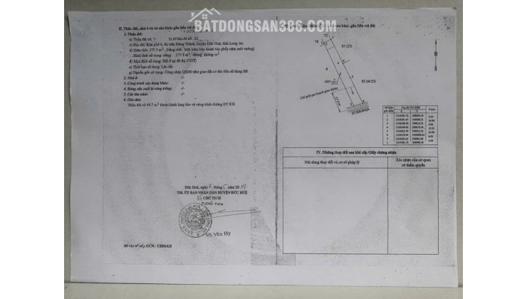 BÁN ĐẤT XÃ ĐỨC HUỆ - TÂY NINH MỚI. DT 10x80 SẴN SHR 4.5 TỶ. LH:0902414014