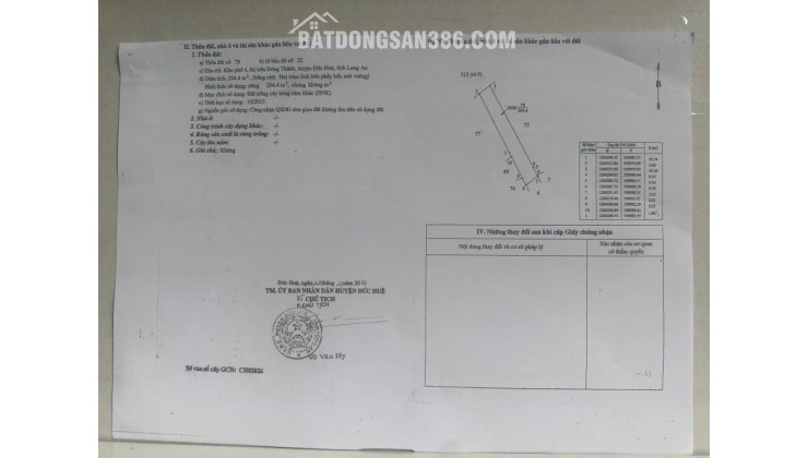 BÁN ĐẤT XÃ ĐỨC HUỆ - TÂY NINH MỚI. DT 10x80 SẴN SHR 4.5 TỶ. LH:0902414014