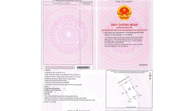 BÁN ĐẤT PHƯỜNG LÊ LỢI, TP.VINH - DT 121M2 VÀ 364M2 – SHR - GIÁ CHỈ TỪ 55TR/M2. LH:0903464999.