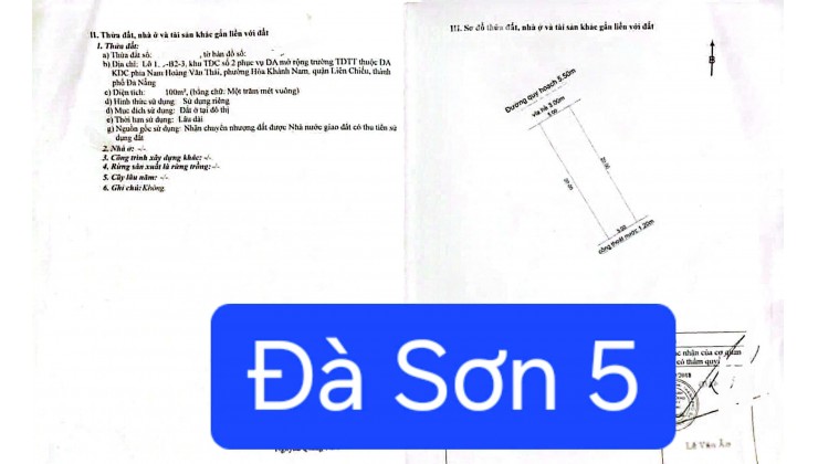 Bán đất MT đường ĐÀ SƠN 5 - Cạnh ĐH Duy Tân