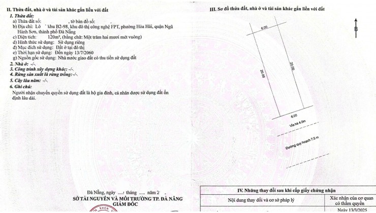 Bán đất FPT - Đối diện tường TH, THCS và THPT Hy Vọng