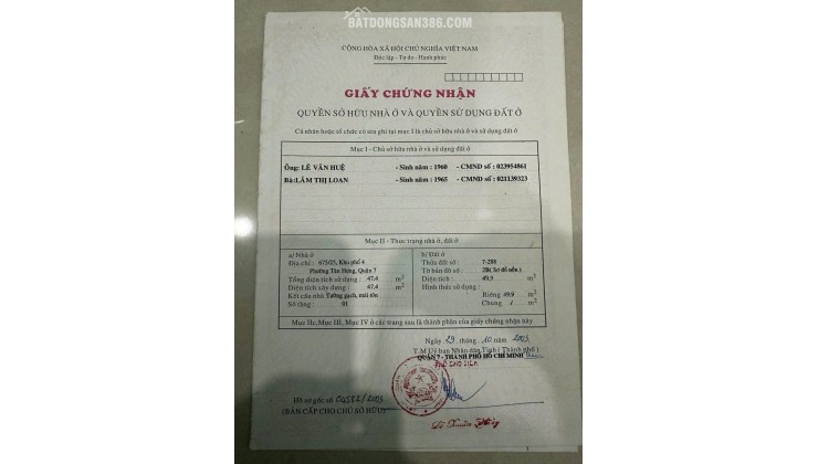 Bán Nhà P.Tân Hưng Quận 7 - Gần Cầu Kênh Tẻ Sát Q1 Q4 Giá 4,3 Tỷ Thương Lượng