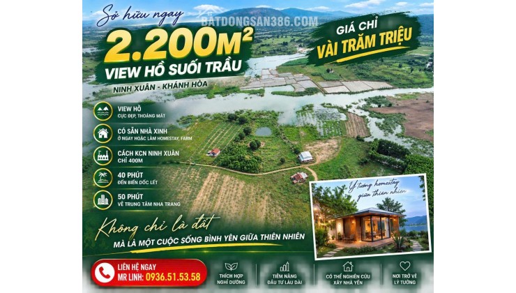 VÀI TRĂM TRIỆU CÓ 2.200M² VIEW HỒ + NHÀ SẴN – CÁCH KCN NINH XUÂN CHỈ 400M