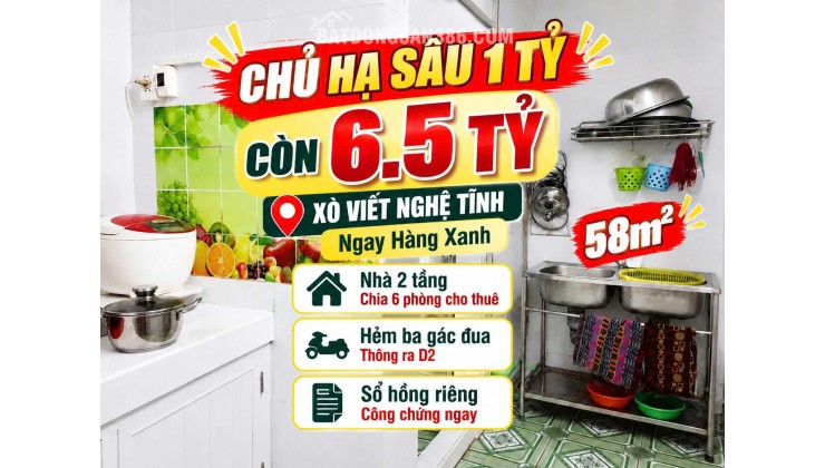 Bán  nhà XVNT ,Bình Thạnh, ngay hàng xanh.Chủ hạ 1 tỷ còn 6.5 tỷ- 58m2