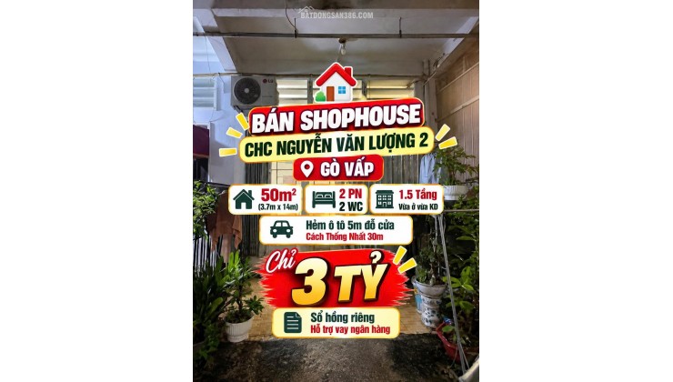 Bán Shophouse trệt CC Nguyễn Văn Lượng 2 ,Gò Vấp 50m2, hẻm 5m chỉ 3tỷ