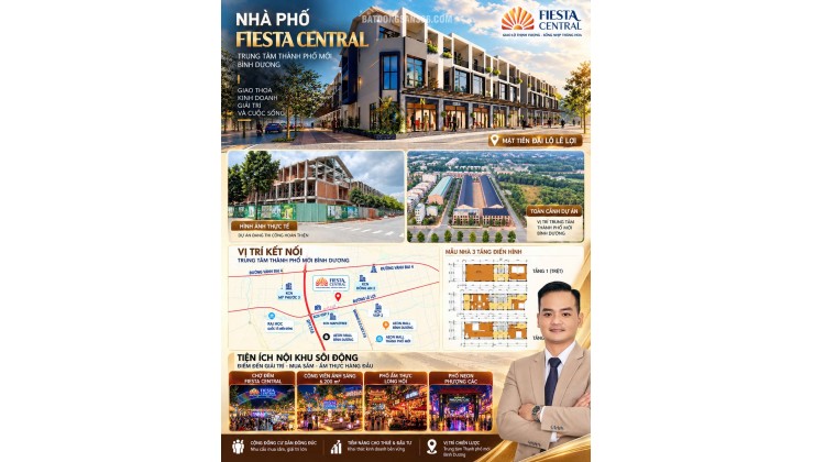 Nhà Phố 2MT Đại Lộ Lê Lợi Tp. Mới Bình Dương 2 Mặt Tiền - Gần 300m2 Sàn - Trả Trước  1.380 Tỉ Nhận Nhà