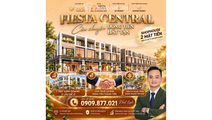 Bán Shophouse Thương Mại Fiesta Central Bình Dương – mặt tiền Đại lộ Lê Lợi – phù hợp kinh doanh - cho thuê . Vốn Đầu Tư Chỉ Từ 1.380 Tỉ