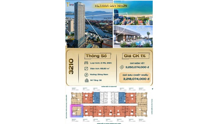  CĂN GÓC 2PN ALTARA QUY NHƠN | 70,4M² | VIEW BIỂN