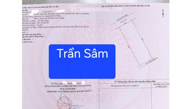 Bán đất đường Trần Sâm - Nại Hiên Đông, Sơn Trà