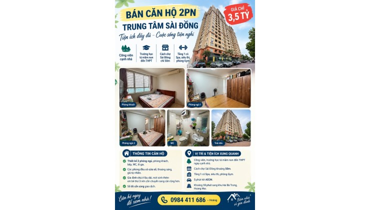 BÁN CĂN HỘ 2PN TRUNG TÂM SÀI ĐỒNG – TIỆN ÍCH ĐẦY ĐỦ – 3,5 TỶ