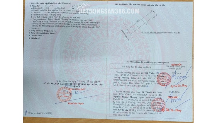 BÁN ĐẤT TẠI CHÂU PHA-TPHCM, DT 153M2 SHR 1.180 TỶ. LH:0913976848 - A TOẠI (CHÍNH CHỦ)