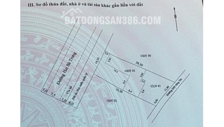 BÁN 564,6 M2 ĐẤT MẶT TIỀN ĐƯỜNG HAI BÀ TRƯNG – PHƯỜNG HỘI AN – LH:0915437069.
