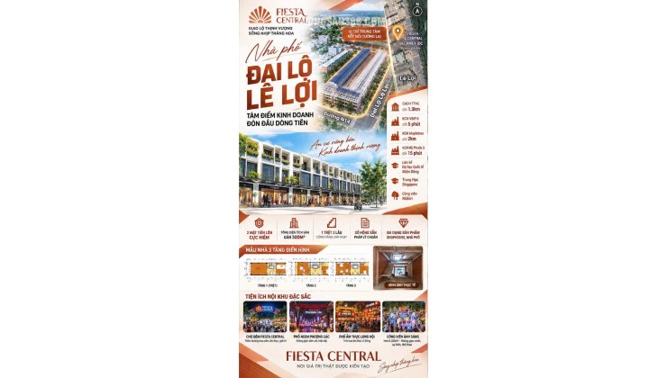 Nhà Phố Fiesta Central Thủ Dầu Một Bình Dương - MT Đại Lộ Lê Lợi - Giá Đầu Tư - Trả Trước 30% Nhận nhà