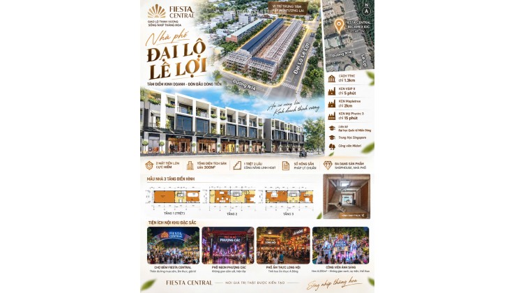 Bán Shophuose Fiesta Central  Tại Bình Dương - MT Đại Lộ Lê Lợi - Thích Hợp Kinh Doanh Cho Thuê - Trả Trước Chỉ  30% Nhận Nhà