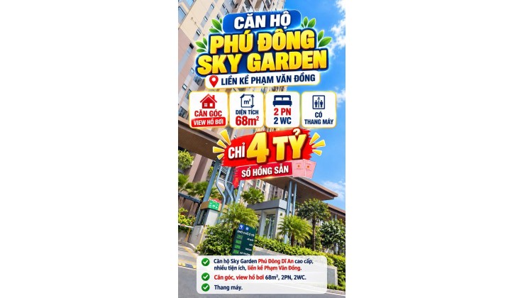 Bán căn góc CC Phú Đông Sky Garden Phạm Văn Đồng 68m2 2PN Sổ sẵn 4tỷ