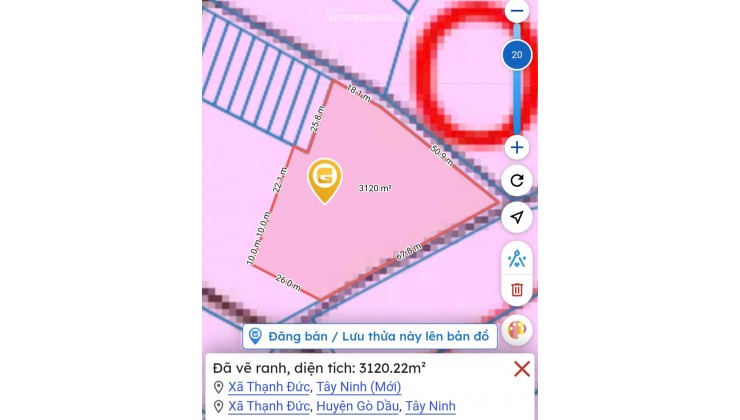 Bán khu đất 3000m2 lô góc 2 mặt tiền tại ấp Bến Mương xã Thạnh Đức huyện Gò Dầu Tây Ninh QH đất ở 100%