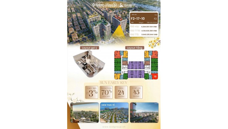 CĂN HỘ GÓC 2 PHÒNG NGỦ FOUR S TOWER F2 – 63,2M², TẦNG 17, VIEW HƯỚNG BIỂN