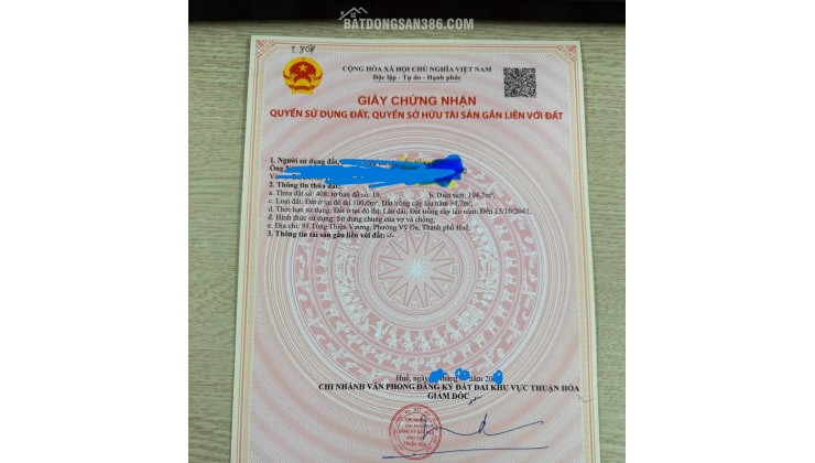 Bán đất đường Tùng Thiện Vương - Vĩ Dạ - TP Huế