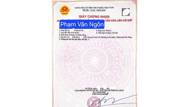 Bán đất đường 10,5m Phạm Văn Ngôn - trục thông Nguyễn Lương Bằng