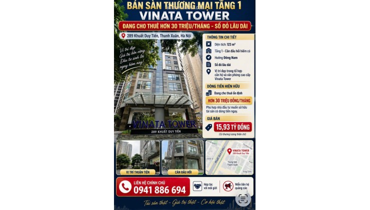 Chính chủ bán căn góc sàn thương mại VINATA TOWER – KHUẤT DUY TIẾN