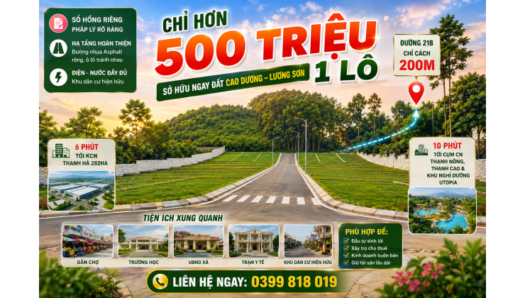 chỉ với hơn 500 triệu 1 lô đất đẹp tại cao dương lương sơn hòa bình